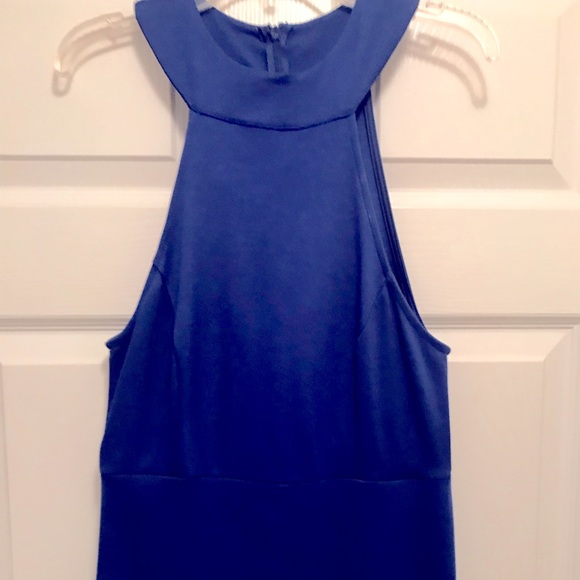 LIX Midi Royal Blue Asymmetrical Length Halter Dress 48 1/2” L / Right 36” L Med - Picture 4 of 10
